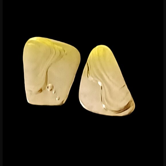 Leigh Miller Brass Splater Mismatched Ripple Effect 925 Backs And Post Earrings - Picture 3 of 5